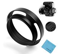52mm Hollow Lens Hood,Fotover Universal Metal Hollow Tilted Vented Curved Lens Hood with Centre Pinch Lens Cap for Leica Canon Nikon Sony Pentax Olympus Fuji Camera + Microfiber Cleaning Cloth