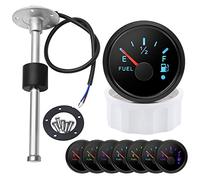 52mm Marine Fuel Level Tank Gauge Kit - with 150mm Fuel Water level Sensor, 0-190 Ohm, 7-Color LED Backlight, 12V/24V for Boat, Sailboat, RV, Car, Camper