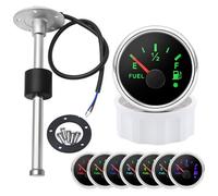 52mm Marine Fuel Level Tank Gauge Kit - with 300mm Fuel Water level Sensor, 0-190 Ohm, 7-Color LED Backlight, 12V/24V for Boat, Sailboat, RV, Car, Camper, Gas Tank