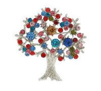 52mm Tall Multicoloured 'Tree of Life' Brooch - Silver Tone Finish - Nature-Inspired Accessory