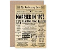 52nd Anniversary Card for Men Women - Vintage Newspaper Married in 1973 - Happy 52 Year Wedding Anniversary Card for Partner Wife Companion Husband, A5 Anniversaries Greeting Cards