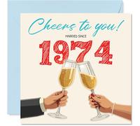 51st Anniversary Card for Women Men - Cheers! Married Since 1974 - Happy 51 Year Anniversary Card for Husband Wife Companion Partner, 145mm Wedding Anniversaries Greeting Cards