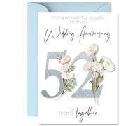 52nd Anniversary Card for Women Men - Fancy Floral Flowers - Happy 52 Year Anniversary Card for Companion Wife Partner Husband, A5 Wedding Anniversaries Greeting Cards