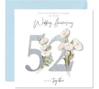 52nd Anniversary Card for Women Men - Fancy Floral Flowers - Happy 52 Year Anniversary Card for Family Mum Grandad Dad, 145mm Wedding Anniversaries Greeting Cards
