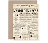52nd Anniversary Card for Women Men - Newspaper Married in 1973 - Happy 52 Year Wedding Anniversary Card for Wife Companion Partner Husband, 5x7 Inch Anniversaries Greeting Cards