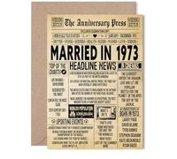 52nd Anniversary Card for Women Men - Vintage Newspaper Married in 1973 - Happy 52 Year Wedding Anniversary Card for Husband Companion Wife Partner, 5x7 Inch Anniversaries Greeting Cards