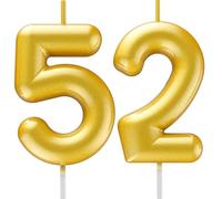 52nd Birthday Candle Gold - Number 52 Cake Candle, 3D Candle for 52nd Birthday/Anniversary Cake Decoration