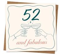 52nd Birthday Card for Her, Champagne Toast, “Fabulous” | For her 52nd, this card shows a champagne toast line drawing with sparkles and the words “52 and fabulous”.