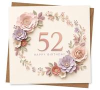 52nd Birthday Card for Her, Elegant Floral Paper Cut Design with Happy Birthday Message