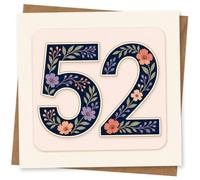 52nd Birthday Card for Her, Floral 52 on Soft Blush | A stylish 52nd for her: elegant navy “52” floral number design on a soft blush background.