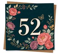 52nd Birthday Card for Her, Large 52 with Roses & Leaves | Large 52 centrepiece framed by roses and delicate leafy botanicals for a stylish message to her on her 52nd.