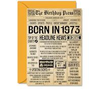 52nd Birthday Card for Women Men - Bday Press Newspaper 1973 - Happy 52 Birthday Cards for Grandma Friend Brother Daughter Sister Wife, A5 Bday Greeting Cards
