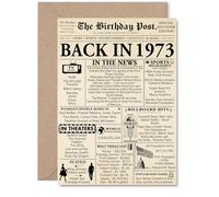 52nd Birthday Card for Women Men - Newspaper Back in 1973 - Happy 52 Birthday Cards for Cousin Grandad Nanny Uncle Brother Wife, A5 Bday Greeting Cards