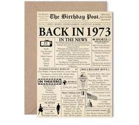 52nd Birthday Card for Women Men - Newspaper Back in 1973 - Happy 52 Birthday Cards for Grandad Nanny Husband Friend Daughter Neighbour, 5x7 Inch Bday Greeting Cards