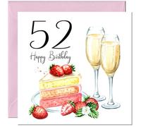 52nd Birthday Card for Women - Strawberries & Cake - Ladies Birthday Cards for 52 year old woman Fifty Two, Fifth Second Mum Grandma Sister Aunt Niece Nanny for her Mother Wife Girlfriend