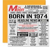 52nd Birthday Cards for Women and Men, Born In 1974 Newspaper | Happy 52 Birthday Card for Mum or Dad Uncle Aunt Vintage Retro Back In 1974, 145mm Bday Greeting Cards