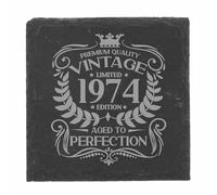52nd Birthday Gift for Men Vintage 1974 Aged to Perfection Engraved Slate Coaster Present for 52 Year Old Etched Natural Slate Placemat (Square Slate)