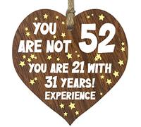 52nd Birthday Gift For Women Men Wooden Heart Plaque, Dark Wood Sign Keepsake, Happy Birthday Mum, Colleague, Dad, Husband, Wife, Uncle, Mum Gifts From Son, Auntie, Sister Birthday Present