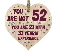 52nd Birthday Gift For Women Men Wooden Heart Plaque, Light Wood Sign Keepsake, Happy Birthday Mum, Colleague, Dad, Husband, Wife, Uncle, Mum Gifts From Son, Auntie, Sister Birthday Present