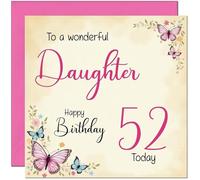 52nd Daughter Birthday Card - Beautiful Butterfly Floral Daughters Birthday Card for 52 Year old Fifty Two, Fifth Second