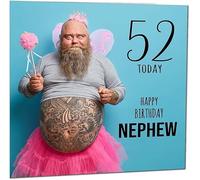 52nd Nephew Funny Birthday Card - Bearded Man Joke Funny Nephews Birthday Card for 52 Year old Fifty Two, Fifth Second