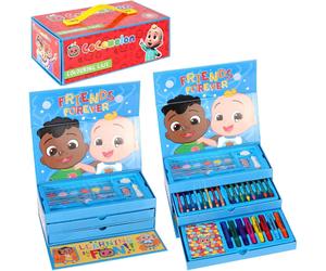 52pc Cocomelon Colouring Art Case Stationery Tool Box Pens Pencils Painting Activity Chest Kids Artist Set
