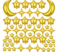 52Pcs 36" Gold Moon Foil Mylar Balloons, Gold Star Foil Mylar Balloons Four Pointed Star Balloon Graduation StarBaby Shower Bridal Shower Engagement Birthday Party Wedding Anniversary Decor