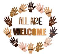 52Pcs Back to School Diversity Equality Skin Tone Hand Cutouts All are Welcome Multicultural Handprint Accents Paper Cutouts Inclusive Growth Mindset Bulletin Board Decors for School Classroom Office