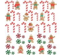 52Pcs Candy Cane Gingerbread Christmas Tree Decorations Plastic Acrylic Xmas Green and Red Ornaments Sweet Christmas Vase Filler Set for Lollipop Christmas Decor Party Supplies