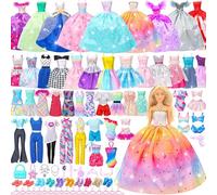 52PCs Doll Clothes Gift Set for 11.5 inch Doll and Barbie: 2 Wedding Gowns, 6 Fashion Dresses, 2 Casual Outfits, 2 Swimsuits, 10 Pairs of Shoes, 20 Fashion Accessories, and 20 Hangers