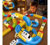 52PCS Electric Train Set for Kids 3 4 5 6 7 8 Years, 3D Magnetic Racing Track with Light-Up Anti-Gravity Train & Traffic Signs, STEM Building Blocks Construction Toys, Birthday Gifts for Boy Girls