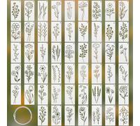 52PCS Flower Painting Stencils, Reusable Botanical Leaf Stencils, Flower Leaf Drawing Stencil Wildflower Painting Template for Wood, Canvas, Wall and Scrapbooking, DIY Drawing Template