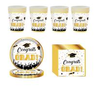 52Pcs Gold Graduation Tableware Kit for 16 Guest,2026 Graduate Paper Tableware 16Pcs Graduate Plates,16Pcs Paper Cups and 20p Napkin in Gold,Graduation Dinnerware Set for Grad Party Decor Supplies
