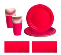 52pcs Hot Pink Disposable Tableware Set - 20 Paper Napkins 16 Cups 16pcs 7inch Paper Plates | Biodegradable Solid Color Rose Red Dinnerware for Birthdays, Weddings, Kids Adult Christmas Party