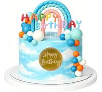 52Pcs Rainbow Cake Topper, Rainbow Birthday Cake Decorations, DIY Baking Supplies for Birthday Parties, Set with Multicoloured Spheres and HB Letters, Blue and Orange Rainbow Arch Included