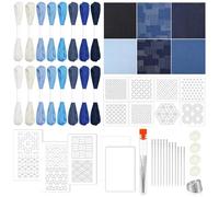 52PCS Sashiko Embroidery Kit with Threads, Needles, Thimble, Plastic Stencils, Denim Fabric and Water-Soluble Pattern Sheets for Beginners, DIY Stitching, Mending and Sewing