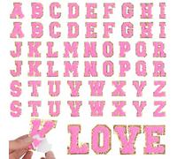 52Pcs Self Adhesive Letter Patches, Chenille Letter Stickers, Dark Pink | A-Z Embroidered Applique Patches, Alphabet Cloth Patch for Backpacks, Hat, Bags DIY, Back to School Gifts
