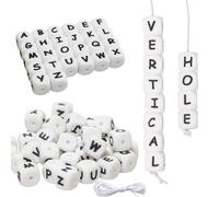 52PCS Silicone Letter Beads Vertical Hole 12mm A-Z Extra Vowels Even Smooth Accurate Square Letters Beads for Pens Lanyards Alphabet Silicone Beads for Keychains Making White Focal Beads for Pens New