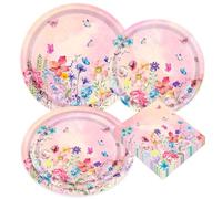 52PCS Wildflower Party Supplies Pink Floral Paper Plates and Napkins Tea Party Decortation Floral Baby Shower Birthday Wedding Bridal Shower Party Favors for 16 Guest