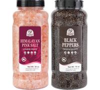 52USA Coarse Pink Himalayan Salt (1.105g) + Whole Black Peppercorns (530ml) Set in Refillable Bottles, Gourmet Spice Combination for Cooking, Grilling and Baking, All Natural