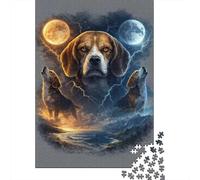 52x38cm/1000pcs 1000 Piece Jigsaw, Beagle Dogs Howling at Two Moons