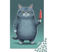 52x38cm/1000pcs 1000 Piece Jigsaw, Grumpy Cat with A Knife