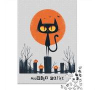 52x38cm/1000pcs 1000 Piece Jigsaw, Moonlit Curse - Black Cat Halloween Art
