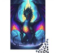 52x38cm/1000pcs 1000 Piece Jigsaw, Stained Glass Dragon with Colorful Wings, New Year Gift