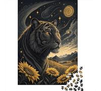52x38cm/1000pcs 1000 Piece Jigsaw, Tiger in A Starry Sunflower Field, Holiday Puzzle Gift