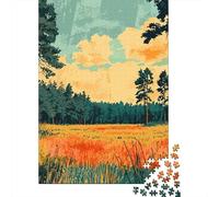 52x38cm/1000pcs, 1000 Piece Paper Puzzle, Serene Autumn Hays Forest Minimalist Illustration Art