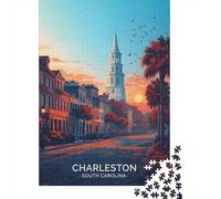 52x38cm 1000pcs Charleston South Carolina Sunset Jigsaw Puzzle, 1000 Piece | For classic jigsaw enjoyment: Adult jigsaw puzzle with 1000 pieces; for a satisfying activity at home.