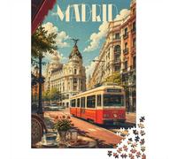 52x38cm/1000pcs, Classic Jigsaw Puzzle, 1000 Pieces, Madrid Tram Cityscape