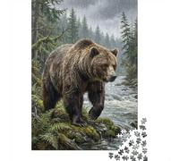 52x38cm 1000pcs Grizzly Bear in Rainy Forest Jigsaw Puzzle, 1000 Piece