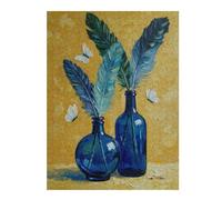 52x38cm/1000pcs Jigsaw Puzzle Blue Bottles with Feathers And Butterflies Adult Jigsaw Puzzle Relaxing Games Enhance Memory Unique Birthday And Xmas Gifts 52x38cm/1000pcs